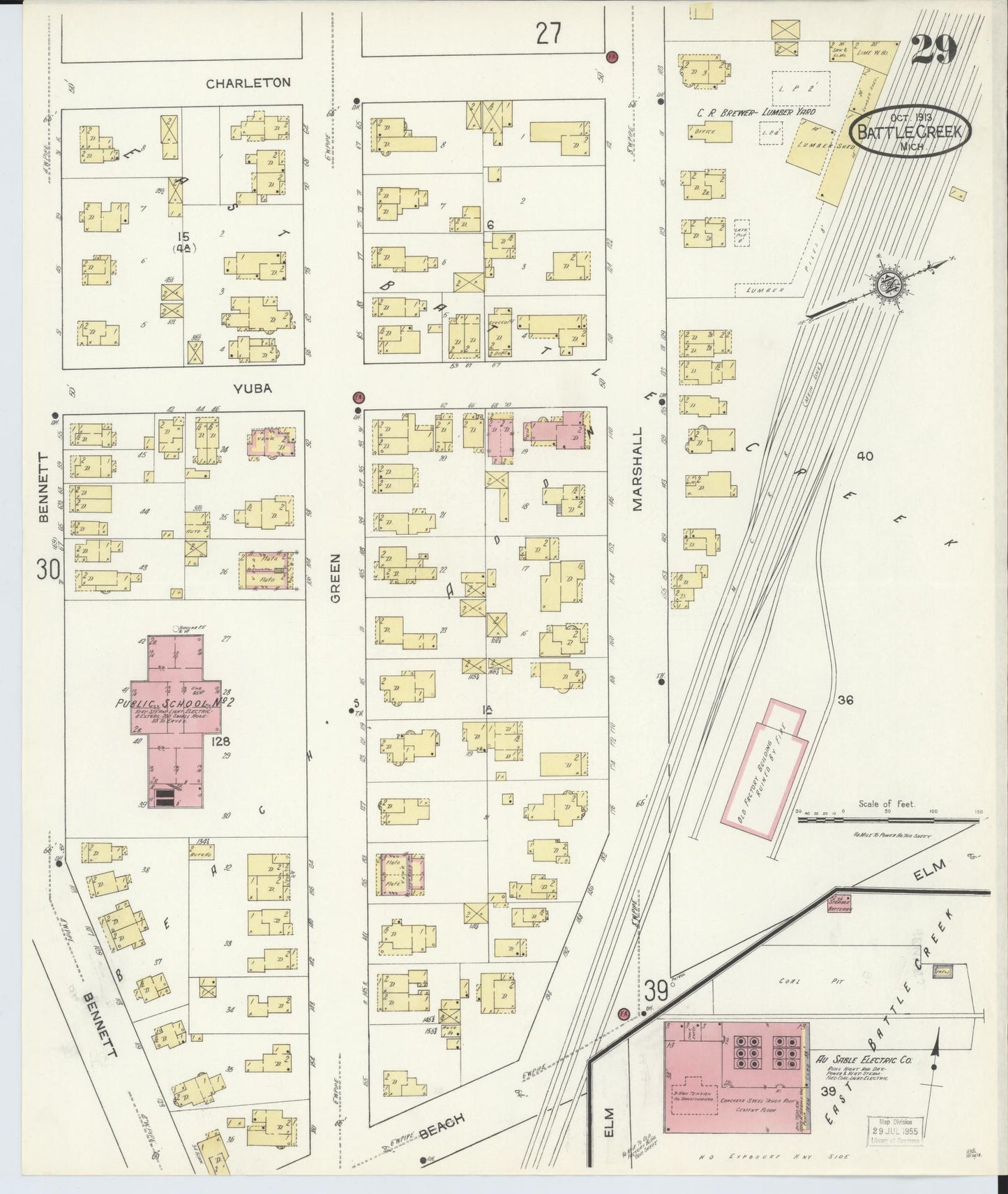 Sanborn Fire Insurance Map from Battle Creek, Calhoun County, Michigan (1913), Sheet #0029 - Historic Sanborn Fire Insurance Map Print, vintage old map wall art, antique decor, genealogy gift, Michigan Michigan map