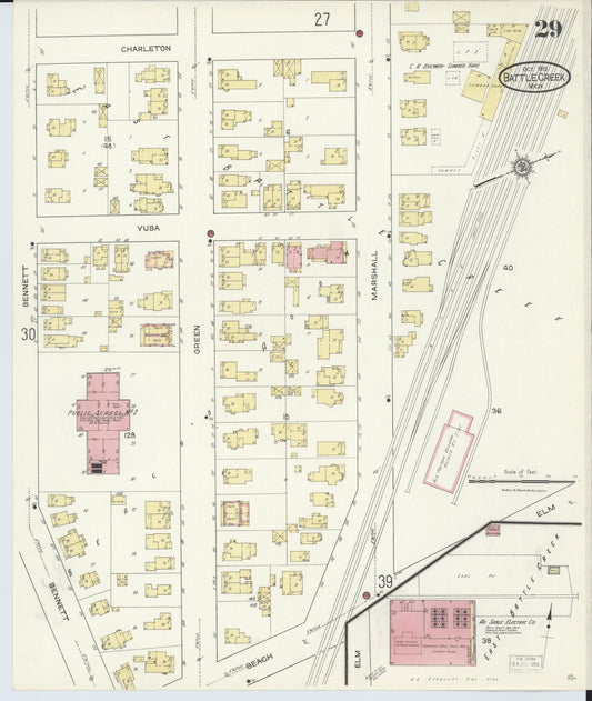 Sanborn Fire Insurance Map from Battle Creek, Calhoun County, Michigan (1913), Sheet #0029 - Historic Sanborn Fire Insurance Map Print, vintage old map wall art, antique decor, genealogy gift, Michigan Michigan map