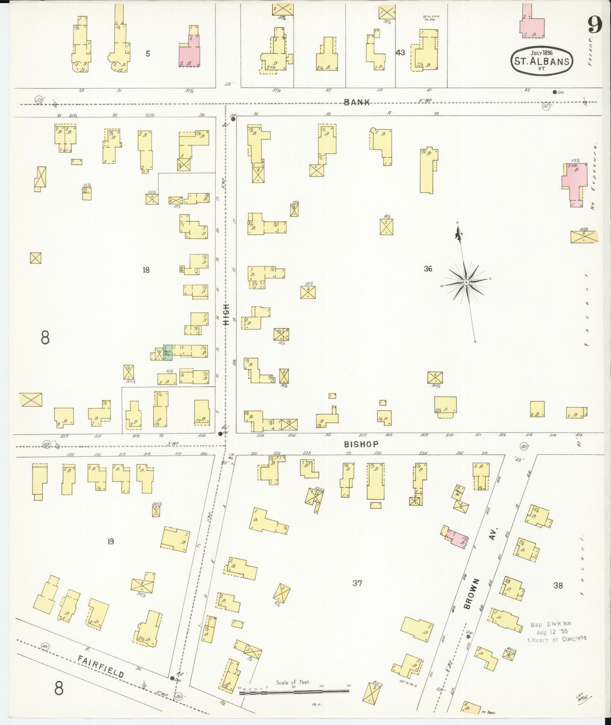 Sanborn Fire Insurance Map from Saint Albans, Franklin County, Vermont (1896), Sheet #0009 - Historic Sanborn Fire Insurance Map Print, vintage old map wall art, antique decor, genealogy gift, Vermont Vermont map