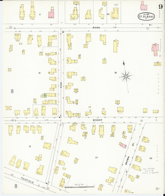 Sanborn Fire Insurance Map from Saint Albans, Franklin County, Vermont (1896), Sheet #0009 - Historic Sanborn Fire Insurance Map Print, vintage old map wall art, antique decor, genealogy gift, Vermont Vermont map