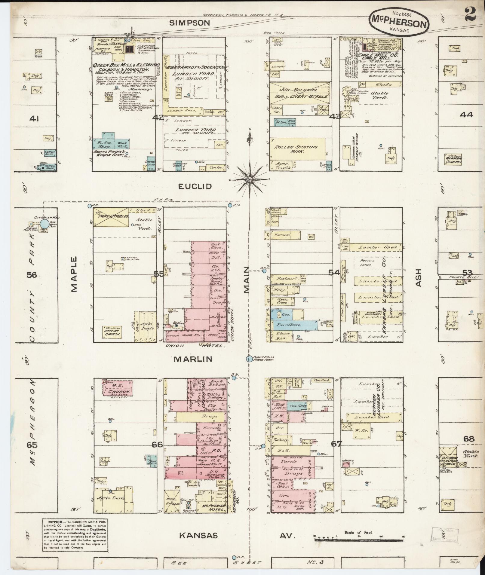 Sanborn Fire Insurance Map from Mcpherson, Mcpherson County, Kansas (1884), Sheet #0002 - Historic Sanborn Fire Insurance Map Print, vintage old map wall art, antique decor, genealogy gift, Kansas Kansas map