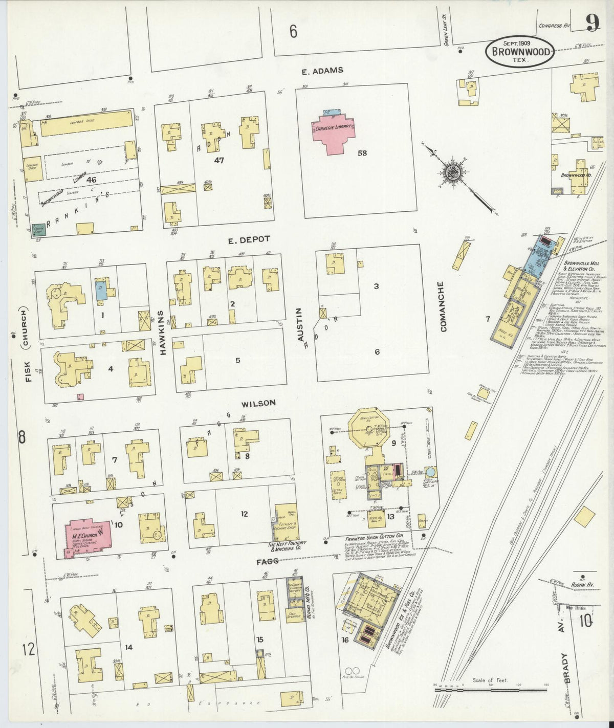 Sanborn Fire Insurance Map from Brownwood, Brown County, Texas (1909), Sheet #0009 - Complete Map Set gallery image, historic Sanborn map, vintage wall art, Texas Texas
