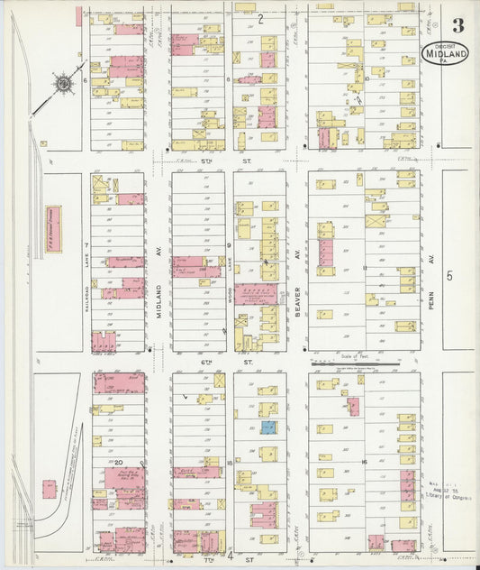 Sanborn Fire Insurance Map from Midland, Beaver County, Pennsylvania (1917), Sheet #0003 - Historic Sanborn Fire Insurance Map Print, vintage old map wall art, antique decor, genealogy gift, Pennsylvania Pennsylvania map