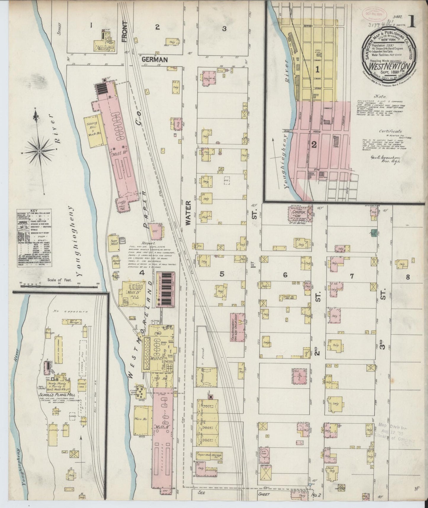 Sanborn Fire Insurance Map from West Newton, Westmoreland County, Pennsylvania (1899), Sheet #0001 - Complete Map Set gallery image, historic Sanborn map, vintage wall art, Pennsylvania Pennsylvania
