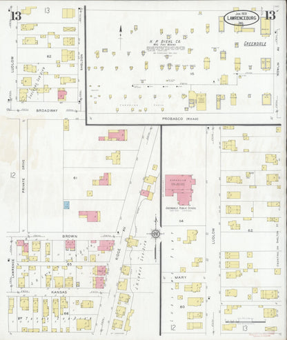 Sanborn Fire Insurance Map from Lawrenceburg, Dearborn County, Indiana (1931), Sheet #0013 - Historic Sanborn Fire Insurance Map Print, vintage old map wall art, antique decor, genealogy gift, Indiana Indiana map