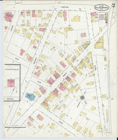 Sanborn Fire Insurance Map from Yellow Springs, Greene County, Ohio (1910), Sheet #0002 - Historic Sanborn Fire Insurance Map Print, vintage old map wall art, antique decor, genealogy gift, Ohio Ohio map