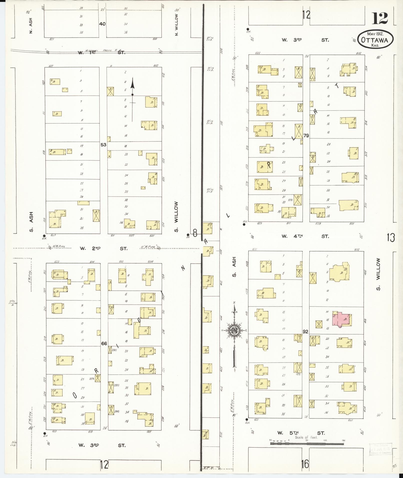 Sanborn Fire Insurance Map from Ottawa, Franklin County, Kansas (1912), Sheet #0012 - Historic Sanborn Fire Insurance Map Print, vintage old map wall art, antique decor, genealogy gift, Kansas Kansas map