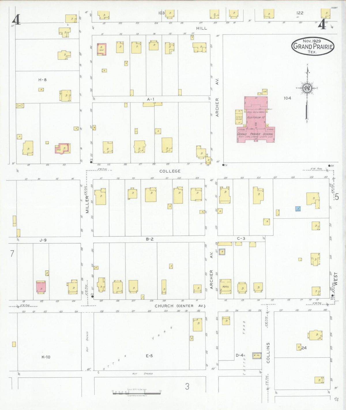 Sanborn Fire Insurance Map from Grand Prairie, Dallas County, Texas (1929), Sheet #0004 - Historic Sanborn Fire Insurance Map Print, vintage old map wall art, antique decor, genealogy gift, Texas Texas map