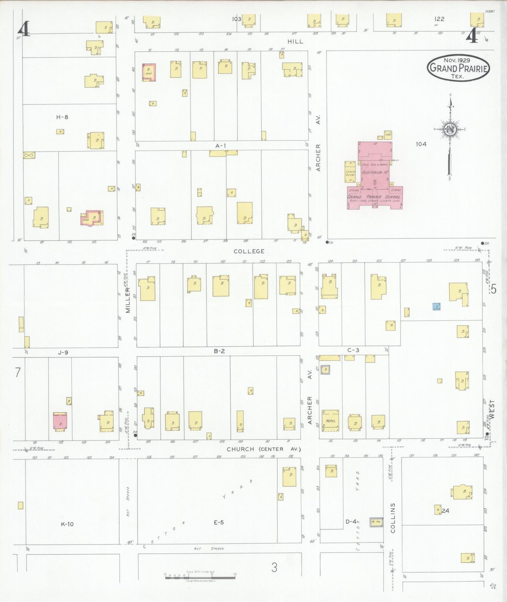 Sanborn Fire Insurance Map from Grand Prairie, Dallas County, Texas (1929), Sheet #0004 - Historic Sanborn Fire Insurance Map Print, vintage old map wall art, antique decor, genealogy gift, Texas Texas map