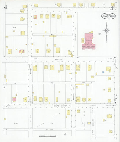 Sanborn Fire Insurance Map from Grand Prairie, Dallas County, Texas (1929), Sheet #0004 - Historic Sanborn Fire Insurance Map Print, vintage old map wall art, antique decor, genealogy gift, Texas Texas map
