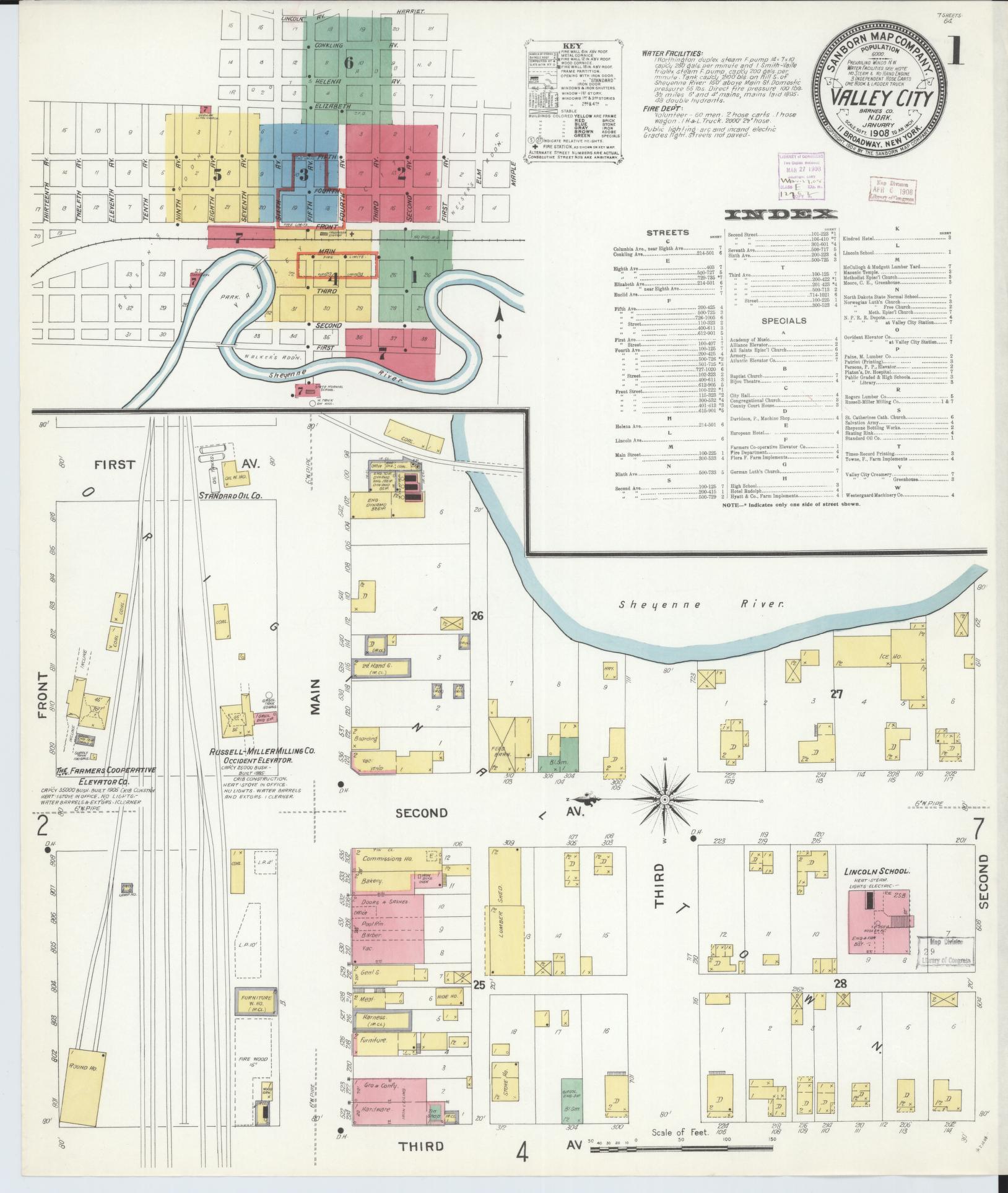 Sanborn Fire Insurance Map from Valley City, Barnes County, North Dakota (1908), Sheet #0001 - Historic Sanborn Fire Insurance Map Print, vintage old map wall art, antique decor, genealogy gift, North Dakota North Dakota map