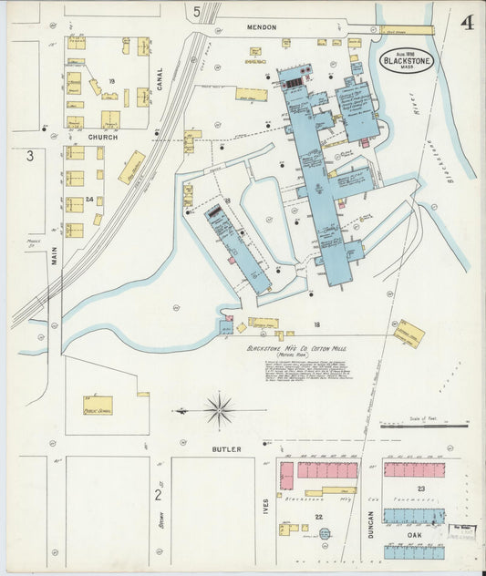 Sanborn Fire Insurance Map from Blackstone, Worcester County, Massachusetts (1898), Sheet #0004 - Historic Sanborn Fire Insurance Map Print, vintage old map wall art, antique decor, genealogy gift, Massachusetts Massachusetts map
