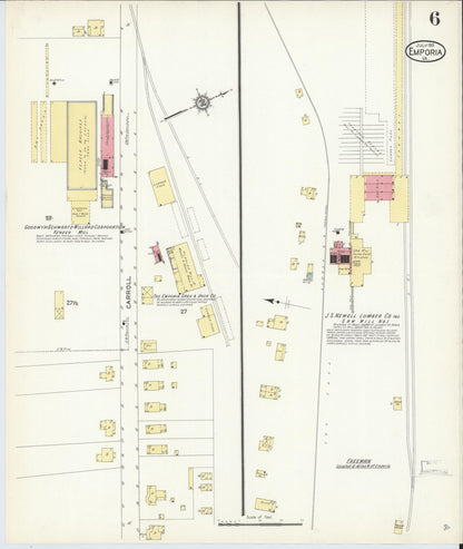 Sanborn Fire Insurance Map from Emporia, Independent Cities, Virginia (1913), Sheet #0006 - Historic Sanborn Fire Insurance Map Print, vintage old map wall art, antique decor, genealogy gift, Virginia Virginia map