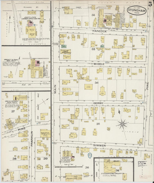 Sanborn Fire Insurance Map from Stoneham, Middlesex County, Massachusetts (1887), Sheet #0005 - Historic Sanborn Fire Insurance Map Print, vintage old map wall art, antique decor, genealogy gift, Massachusetts Massachusetts map