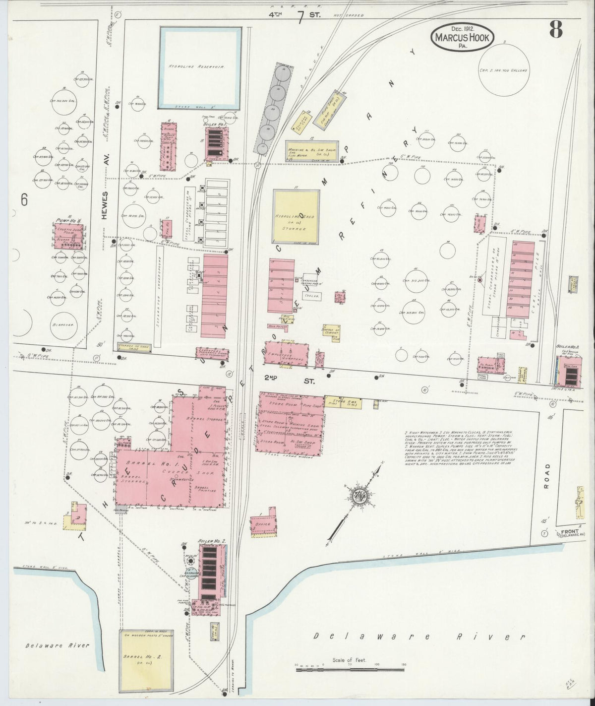 Sanborn Fire Insurance Map from Marcus Hook, Chester County, Pennsylvania (1912), Sheet #0008 - Historic Sanborn Fire Insurance Map Print, vintage old map wall art, antique decor, genealogy gift, Pennsylvania Pennsylvania map