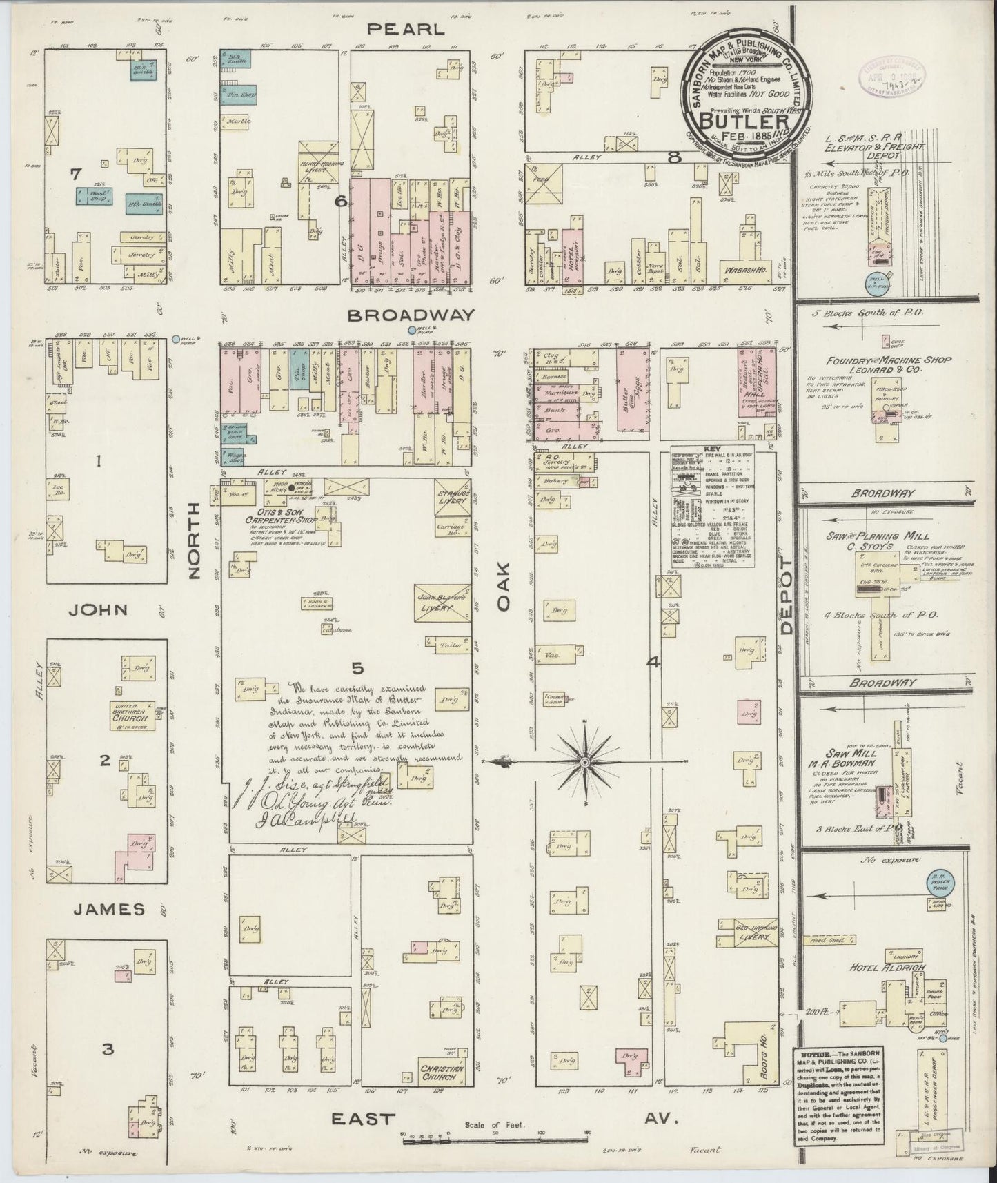 Sanborn Fire Insurance Map from Butler, De Kalb County, Indiana. (1885) – Historic Sanborn Fire Insurance Map Print