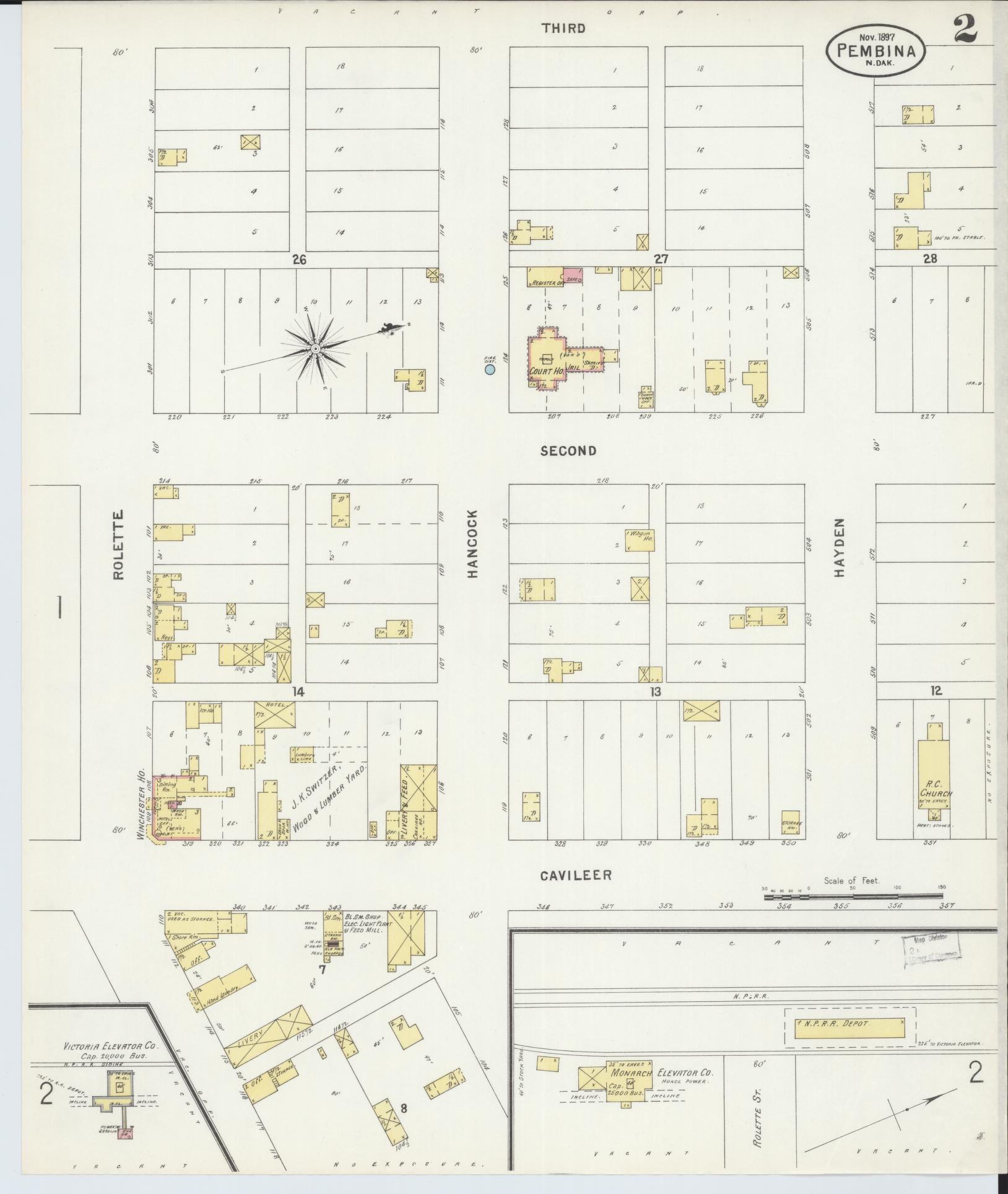 Sanborn Fire Insurance Map from Pembina, Pembina County, North Dakota (1897), Sheet #0002 - Historic Sanborn Fire Insurance Map Print, vintage old map wall art, antique decor, genealogy gift, North Dakota North Dakota map