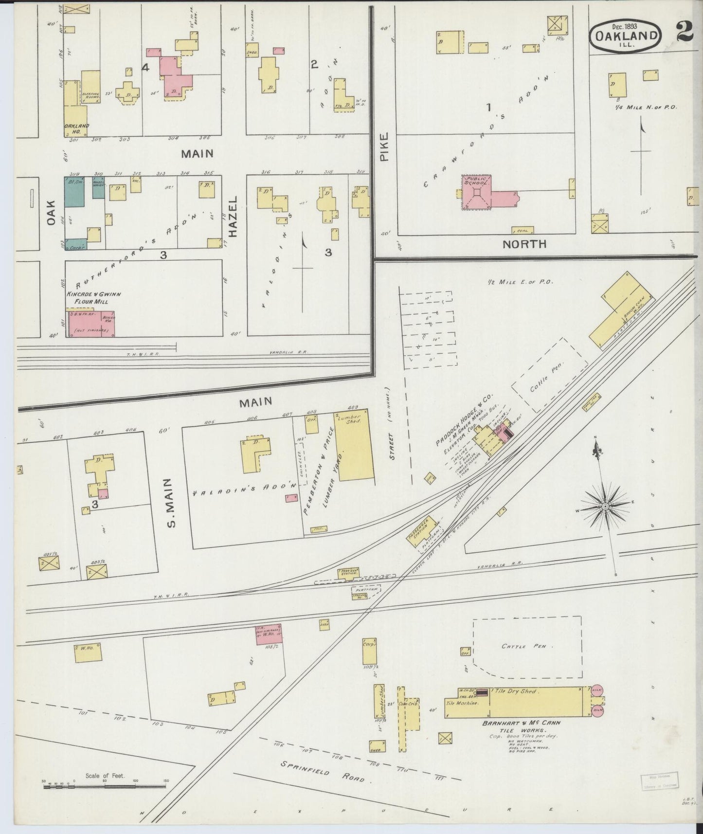 Sanborn Fire Insurance Map from Oakland, Coles County, Illinois (1893), Sheet #0002 - Complete Map Set gallery image, historic Sanborn map, vintage wall art, Illinois Illinois