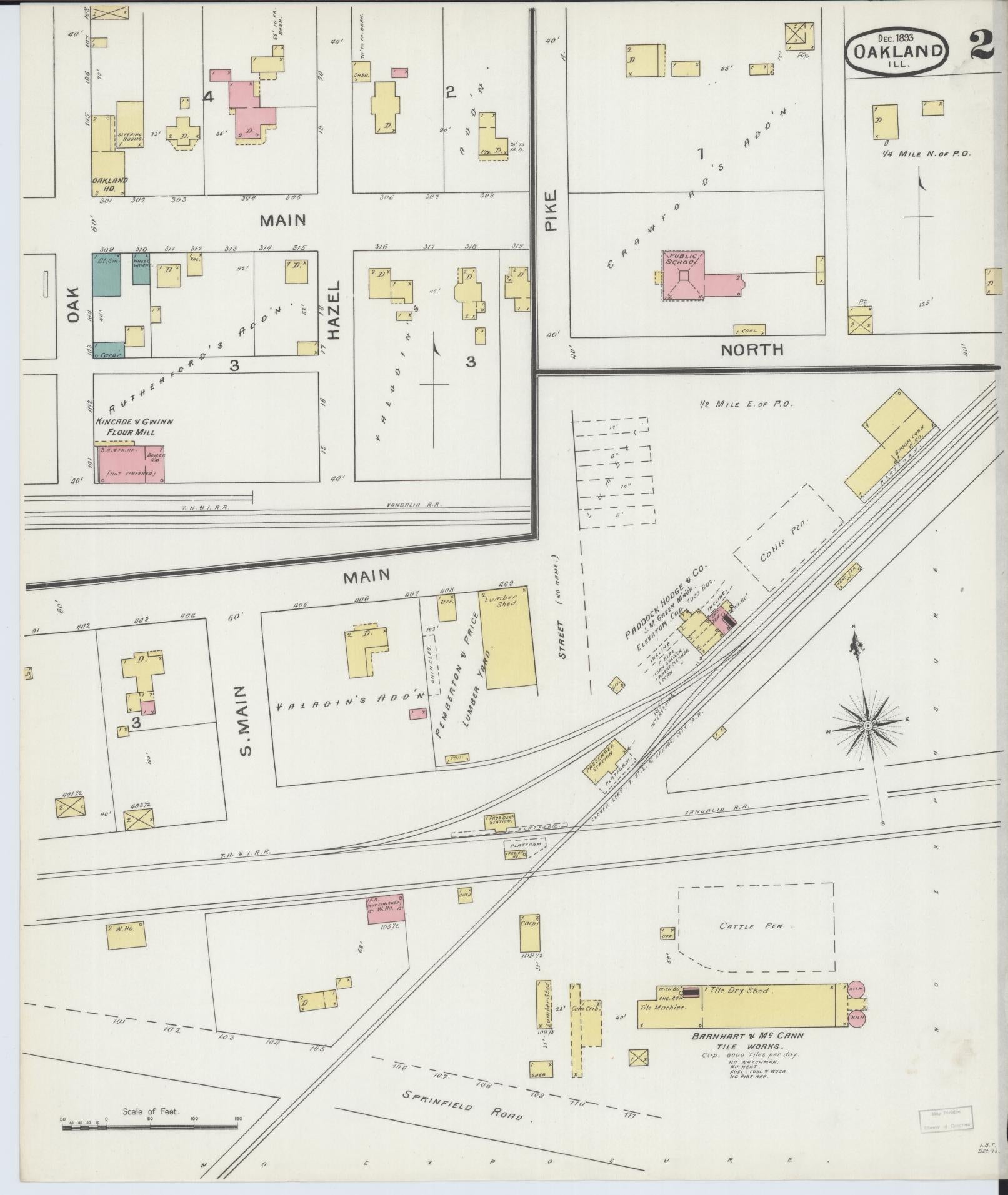 Sanborn Fire Insurance Map from Oakland, Coles County, Illinois (1893), Sheet #0002 - Complete Map Set gallery image, historic Sanborn map, vintage wall art, Illinois Illinois