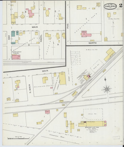 Sanborn Fire Insurance Map from Oakland, Coles County, Illinois (1893), Sheet #0002 - Complete Map Set gallery image, historic Sanborn map, vintage wall art, Illinois Illinois