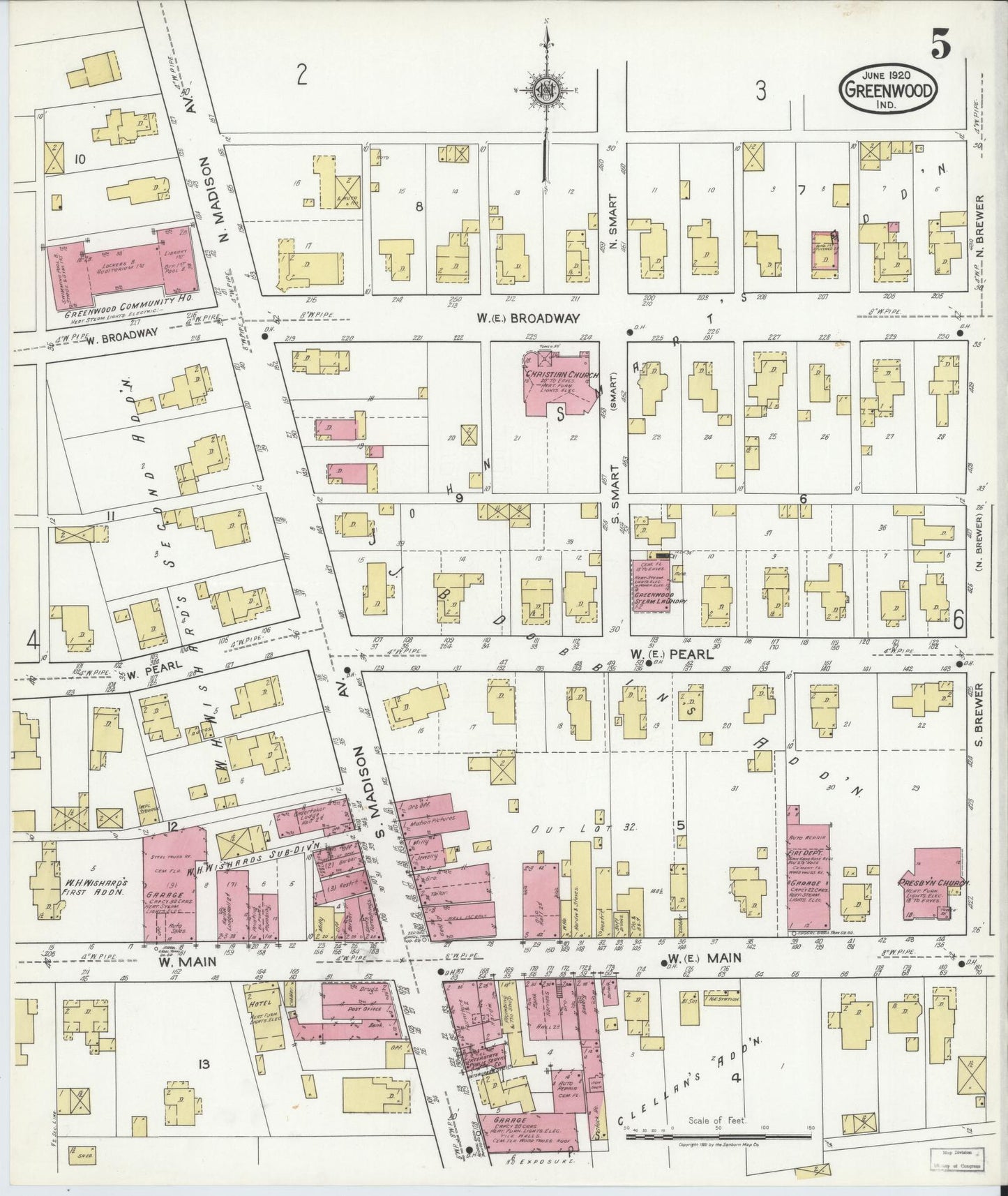 Sanborn Fire Insurance Map from Greenwood, Johnson County, Indiana (1920), Sheet #0005 - Historic Sanborn Fire Insurance Map Print, vintage old map wall art, antique decor, genealogy gift, Indiana Indiana map