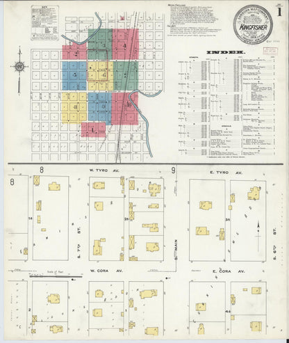 Sanborn Fire Insurance Map from Kingfisher, Kingfisher County, Oklahoma (1909), Sheet #0001 - Complete Map Set gallery image, historic Sanborn map, vintage wall art, Oklahoma Oklahoma