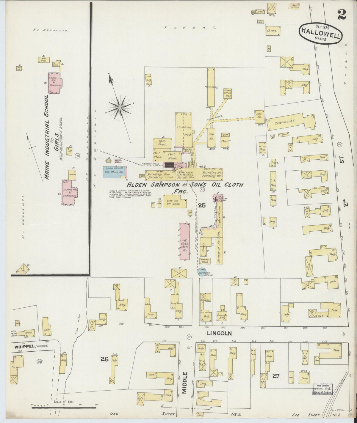 Sanborn Fire Insurance Map from Hallowell, Kennebec County, Maine (1889), Sheet #0002 - Complete Map Set gallery image, historic Sanborn map, vintage wall art, Maine Maine