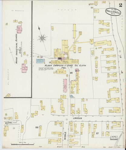 Sanborn Fire Insurance Map from Hallowell, Kennebec County, Maine (1889), Sheet #0002 - Complete Map Set gallery image, historic Sanborn map, vintage wall art, Maine Maine