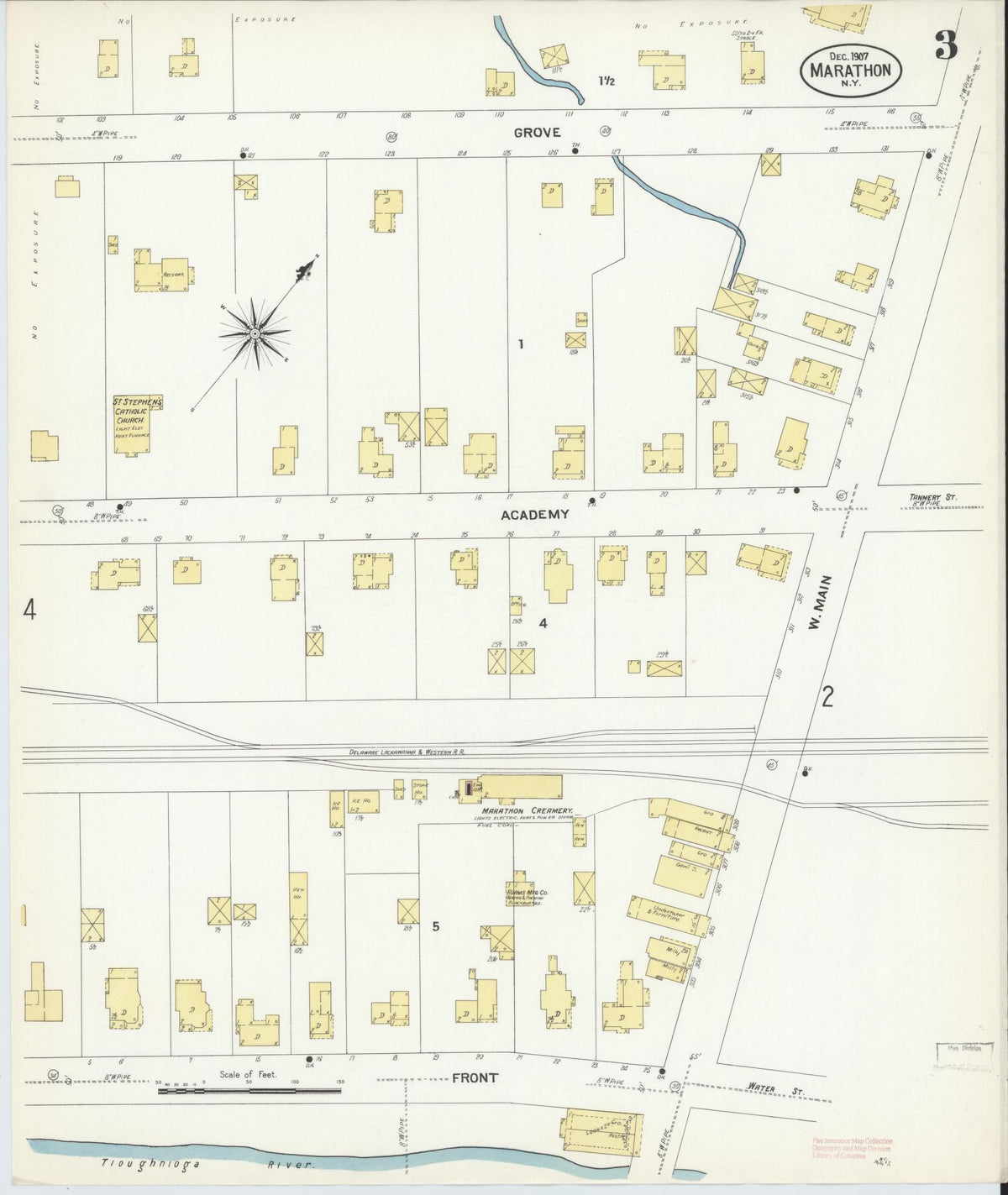 Sanborn Fire Insurance Map from Marathon, Cortland County, New York (1907), Sheet #0003 - Complete Map Set gallery image, historic Sanborn map, vintage wall art, New York New York