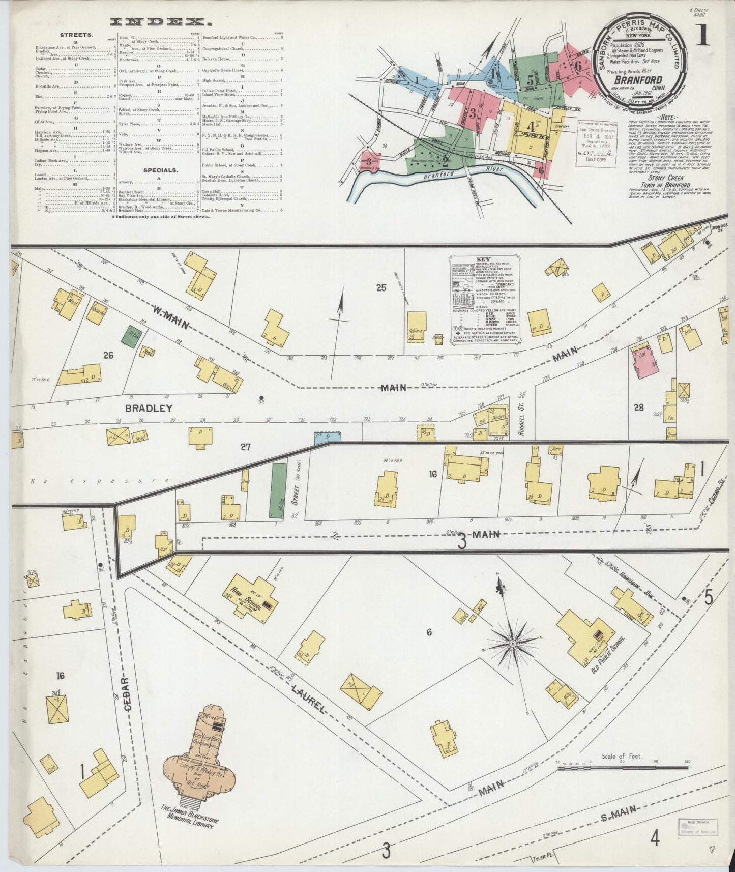 Sanborn Fire Insurance Map from Branford, New Haven County, Connecticut (1901), Sheet #0001 - Complete Map Set gallery image, historic Sanborn map, vintage wall art, Connecticut Connecticut