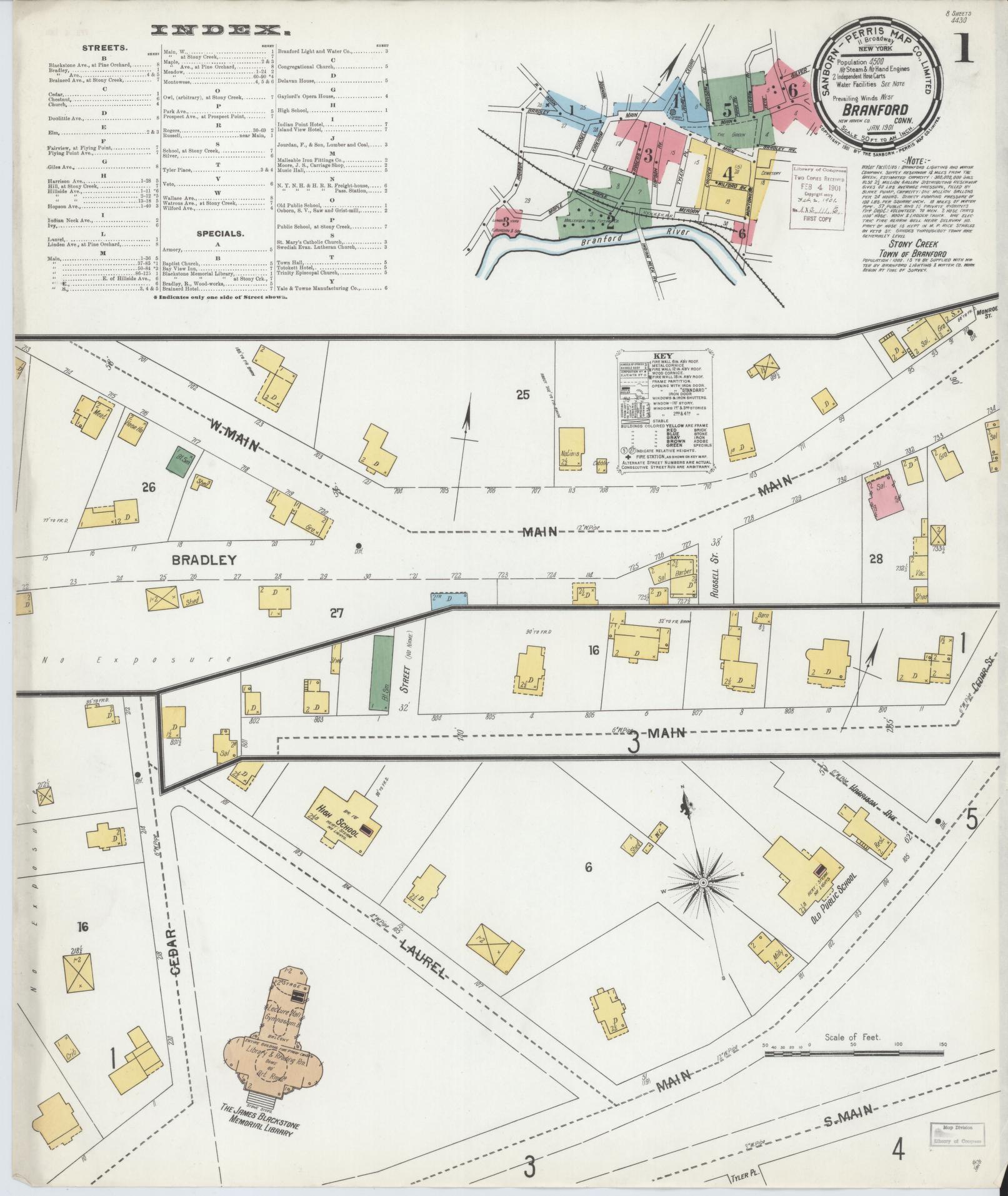 Sanborn Fire Insurance Map from Branford, New Haven County, Connecticut (1901), Sheet #0001 - Complete Map Set gallery image, historic Sanborn map, vintage wall art, Connecticut Connecticut