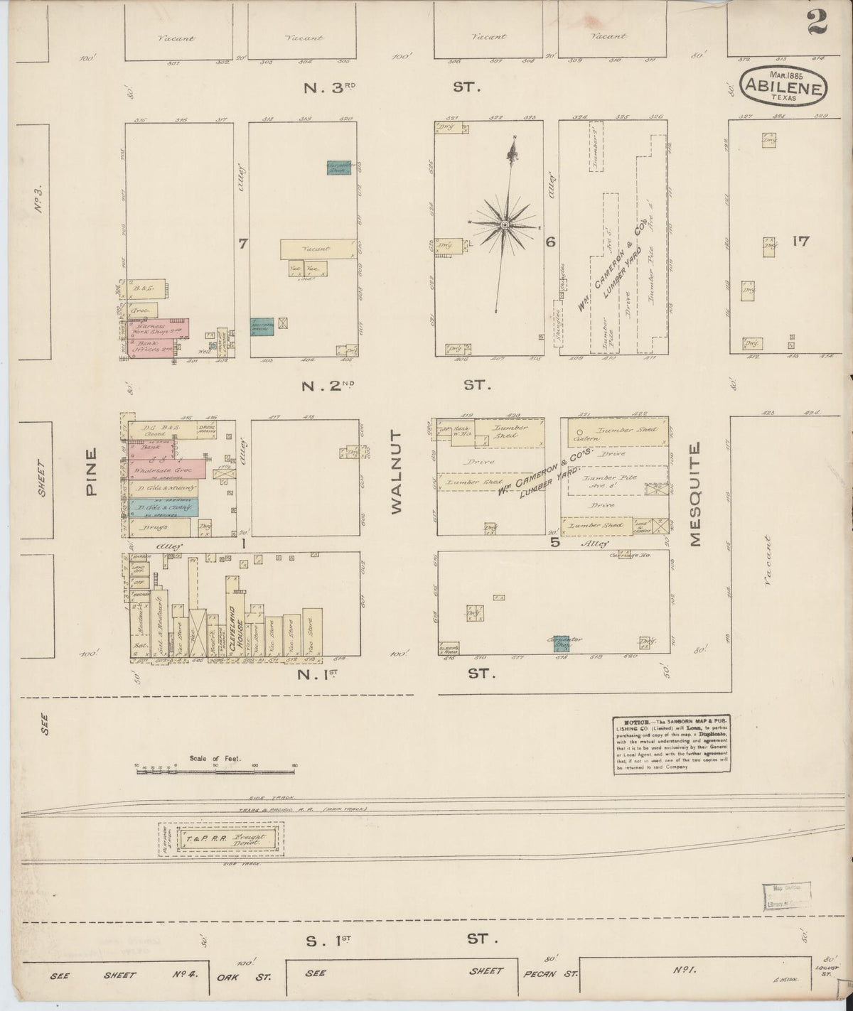 Sanborn Fire Insurance Map from Abilene, Taylor County, Texas (1885), Sheet #0002 - Complete Map Set gallery image, historic Sanborn map, vintage wall art, Texas Texas