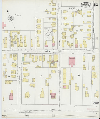Sanborn Fire Insurance Map from Pittsfield, Berkshire County, Massachusetts (1895), Sheet #0012 - Historic Sanborn Fire Insurance Map Print, vintage old map wall art, antique decor, genealogy gift, Massachusetts Massachusetts map