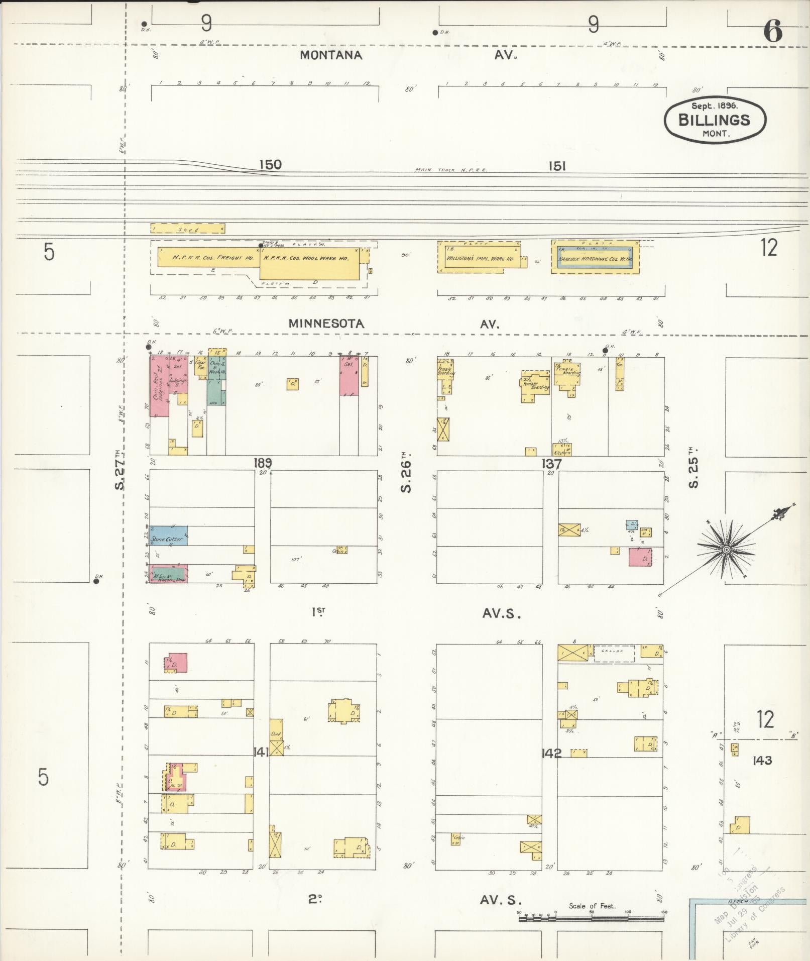 Sanborn Fire Insurance Map from Billings, Yellowstone County, Montana (1896), Sheet #0006 - Complete Map Set gallery image, historic Sanborn map, vintage wall art, Montana Montana