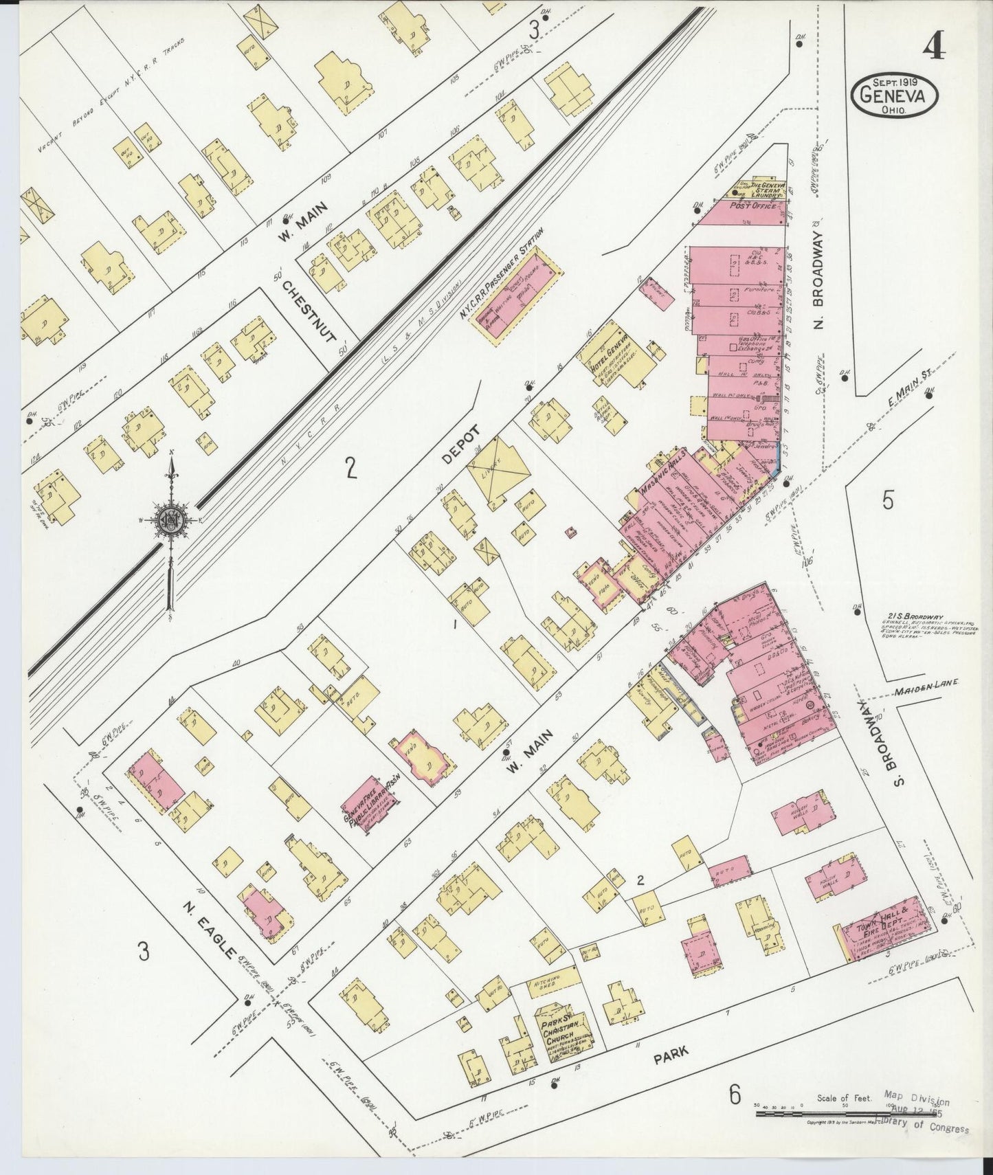 Sanborn Fire Insurance Map from Geneva, Ashtabula County, Ohio (1919), Sheet #0004 - Historic Sanborn Fire Insurance Map Print, vintage old map wall art, antique decor, genealogy gift, Ohio Ohio map