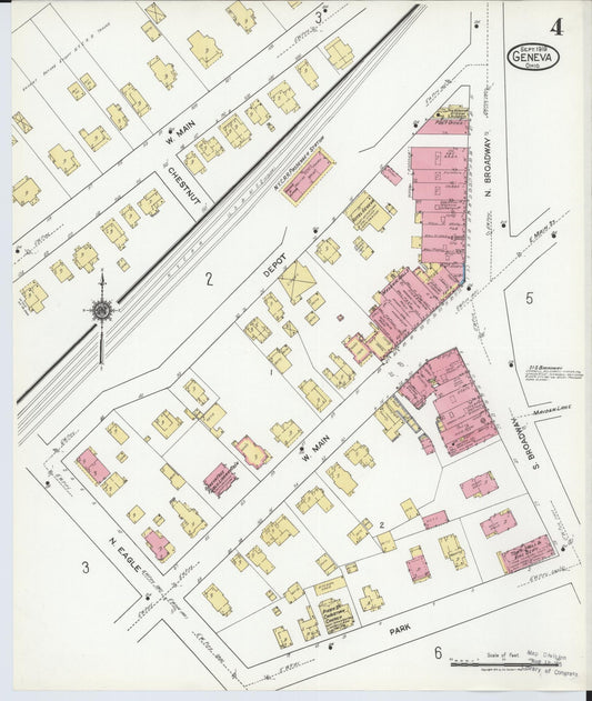 Sanborn Fire Insurance Map from Geneva, Ashtabula County, Ohio (1919), Sheet #0004 - Historic Sanborn Fire Insurance Map Print, vintage old map wall art, antique decor, genealogy gift, Ohio Ohio map