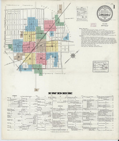 Sanborn Fire Insurance Map from Lansdale, Montgomery County, Pennsylvania (1914), Sheet #0001 - Complete Map Set gallery image, historic Sanborn map, vintage wall art, Pennsylvania Pennsylvania