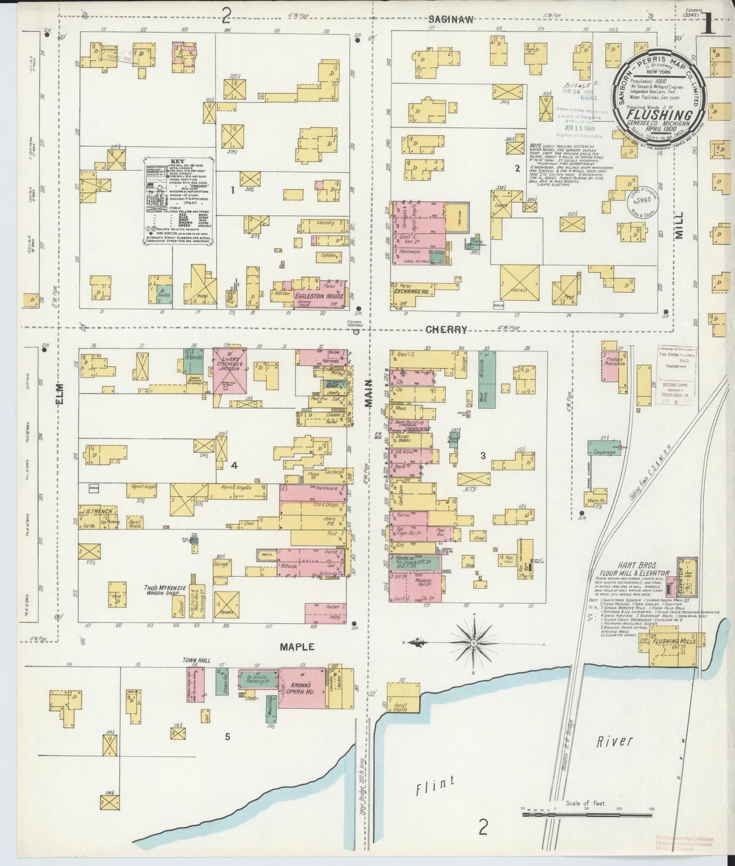 Sanborn Fire Insurance Map from Flushing, Genesee County, Michigan (1900), Sheet #0001 - Complete Map Set gallery image, historic Sanborn map, vintage wall art, Michigan Michigan