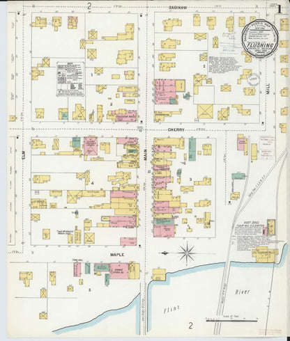 Sanborn Fire Insurance Map from Flushing, Genesee County, Michigan (1900), Sheet #0001 - Complete Map Set gallery image, historic Sanborn map, vintage wall art, Michigan Michigan