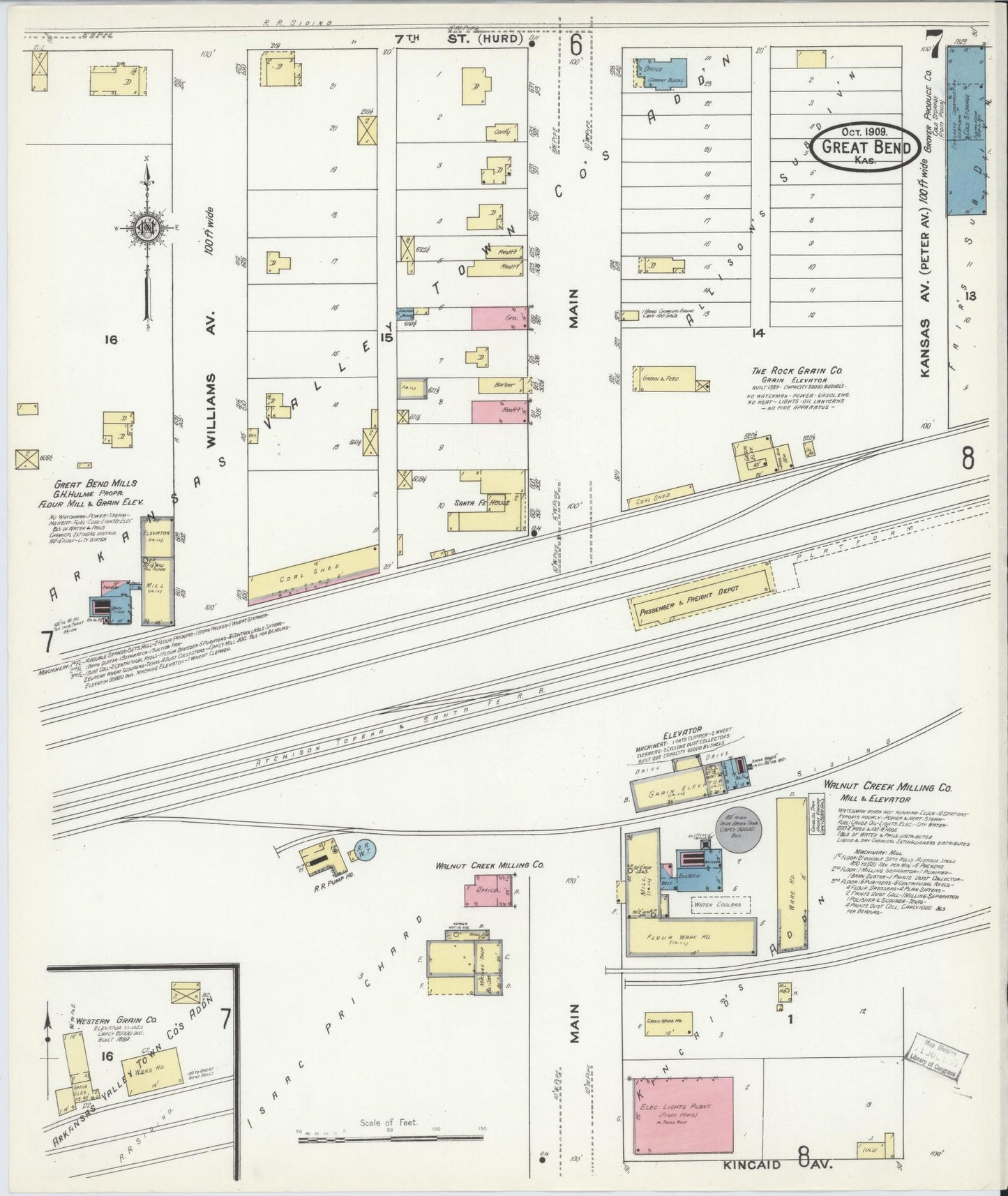 Sanborn Fire Insurance Map from Great Bend, Barton County, Kansas (1909), Sheet #0007 - Historic Sanborn Fire Insurance Map Print, vintage old map wall art, antique decor, genealogy gift, Kansas Kansas map