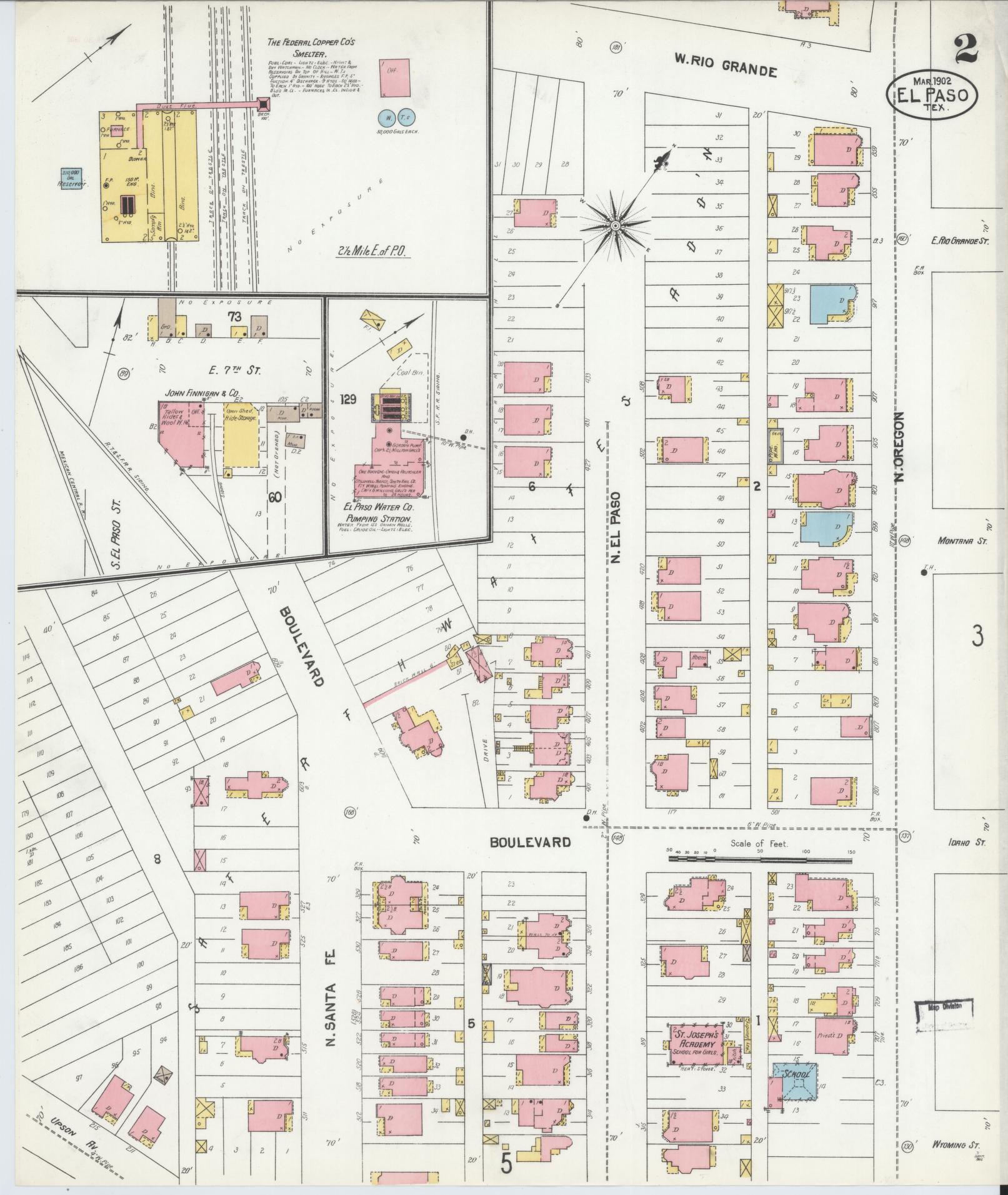 Sanborn Fire Insurance Map from El Paso, El Paso County, Texas (1902), Sheet #0002 - Complete Map Set gallery image, historic Sanborn map, vintage wall art, Texas Texas