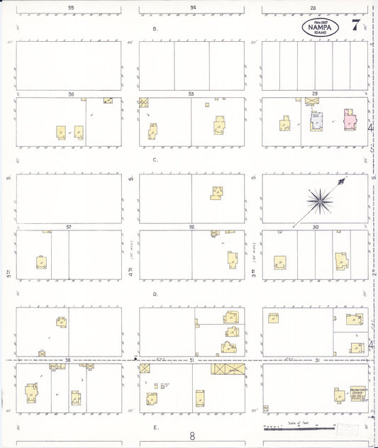 Sanborn Fire Insurance Map from Nampa, Canyon County, Idaho (1907), Sheet #0007 - Historic Sanborn Fire Insurance Map Print, vintage old map wall art, antique decor, genealogy gift, Idaho Idaho map