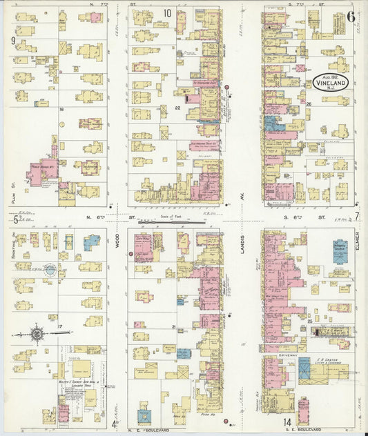 Sanborn Fire Insurance Map from Vineland, Cumberland County, New Jersey (1912), Sheet #0006 - Historic Sanborn Fire Insurance Map Print, vintage old map wall art, antique decor, genealogy gift, New Jersey New Jersey map