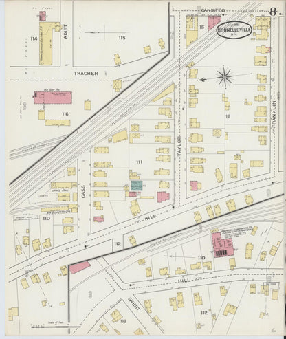 Sanborn Fire Insurance Map from Hornell, Steuben County, New York (1893), Sheet #0008 - Historic Sanborn Fire Insurance Map Print, vintage old map wall art, antique decor, genealogy gift, New York New York map