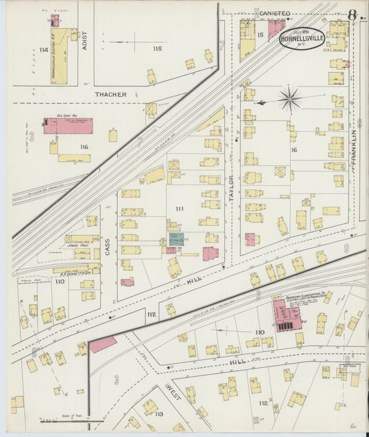 Sanborn Fire Insurance Map from Hornell, Steuben County, New York (1893), Sheet #0008 - Historic Sanborn Fire Insurance Map Print, vintage old map wall art, antique decor, genealogy gift, New York New York map