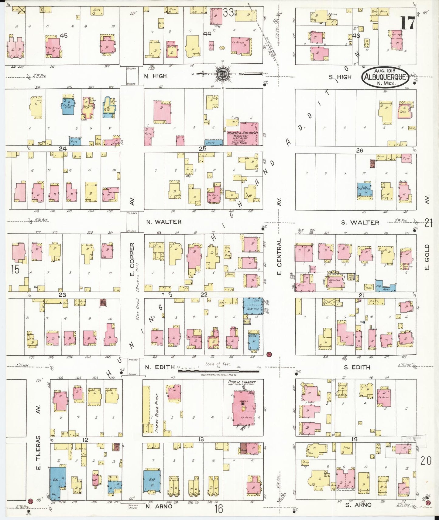 Sanborn Fire Insurance Map from Albuquerque, Bernalillo County, New Mexico (1919), Sheet #0017 - Complete Map Set gallery image, historic Sanborn map, vintage wall art, New Mexico New Mexico
