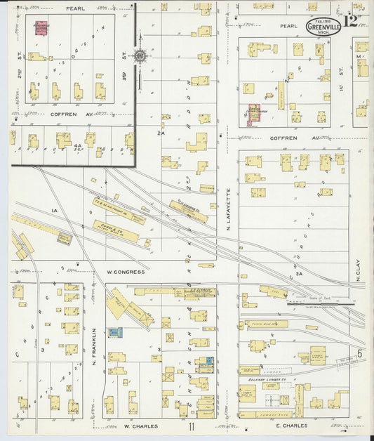 Sanborn Fire Insurance Map from Greenville, Montcalm County, Michigan (1918), Sheet #0012 - Historic Sanborn Fire Insurance Map Print, vintage old map wall art, antique decor, genealogy gift, Michigan Michigan map