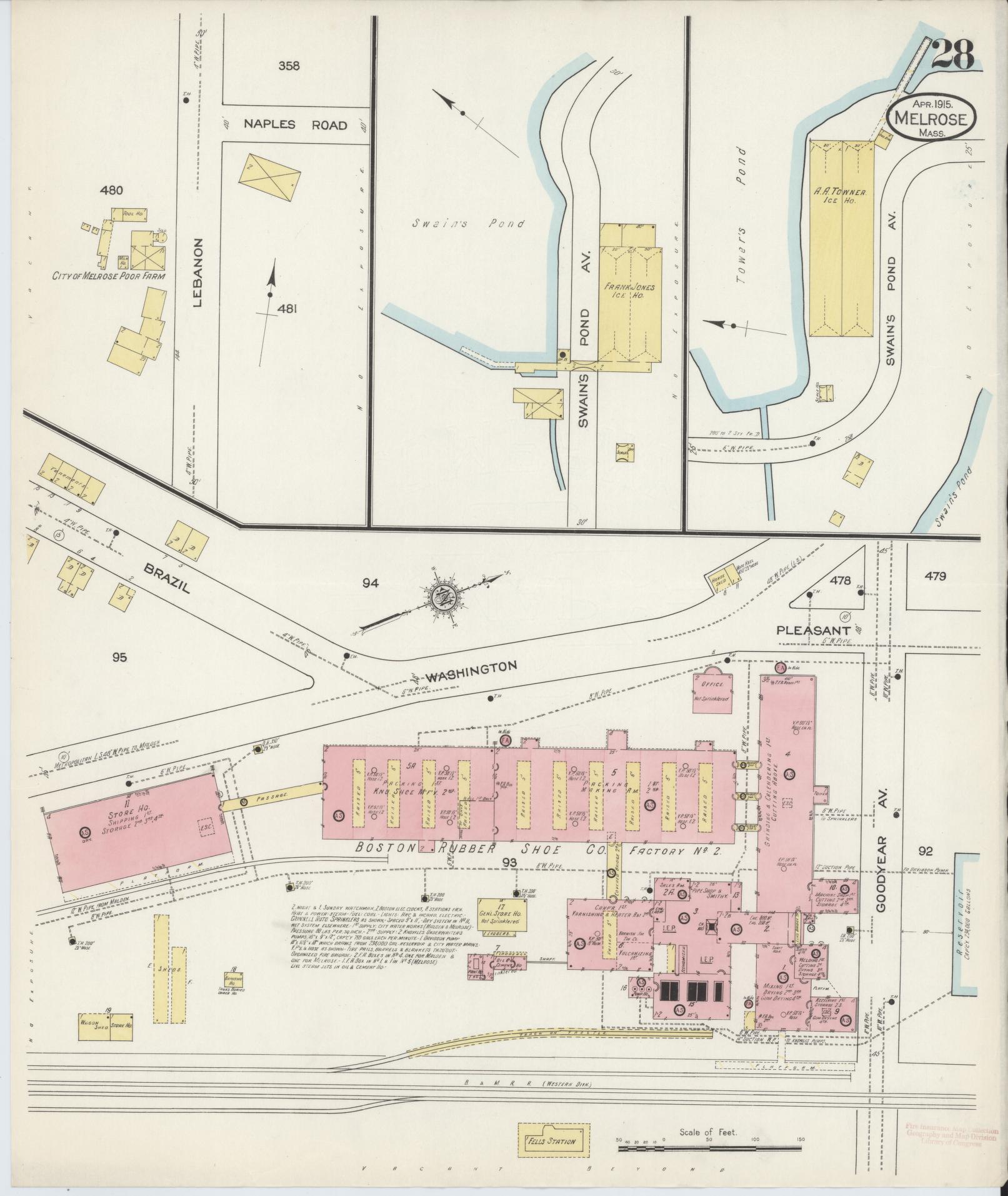 Sanborn Fire Insurance Map from Melrose, Middlesex County, Massachusetts (1915), Sheet #0028 - Historic Sanborn Fire Insurance Map Print, vintage old map wall art, antique decor, genealogy gift, Massachusetts Massachusetts map