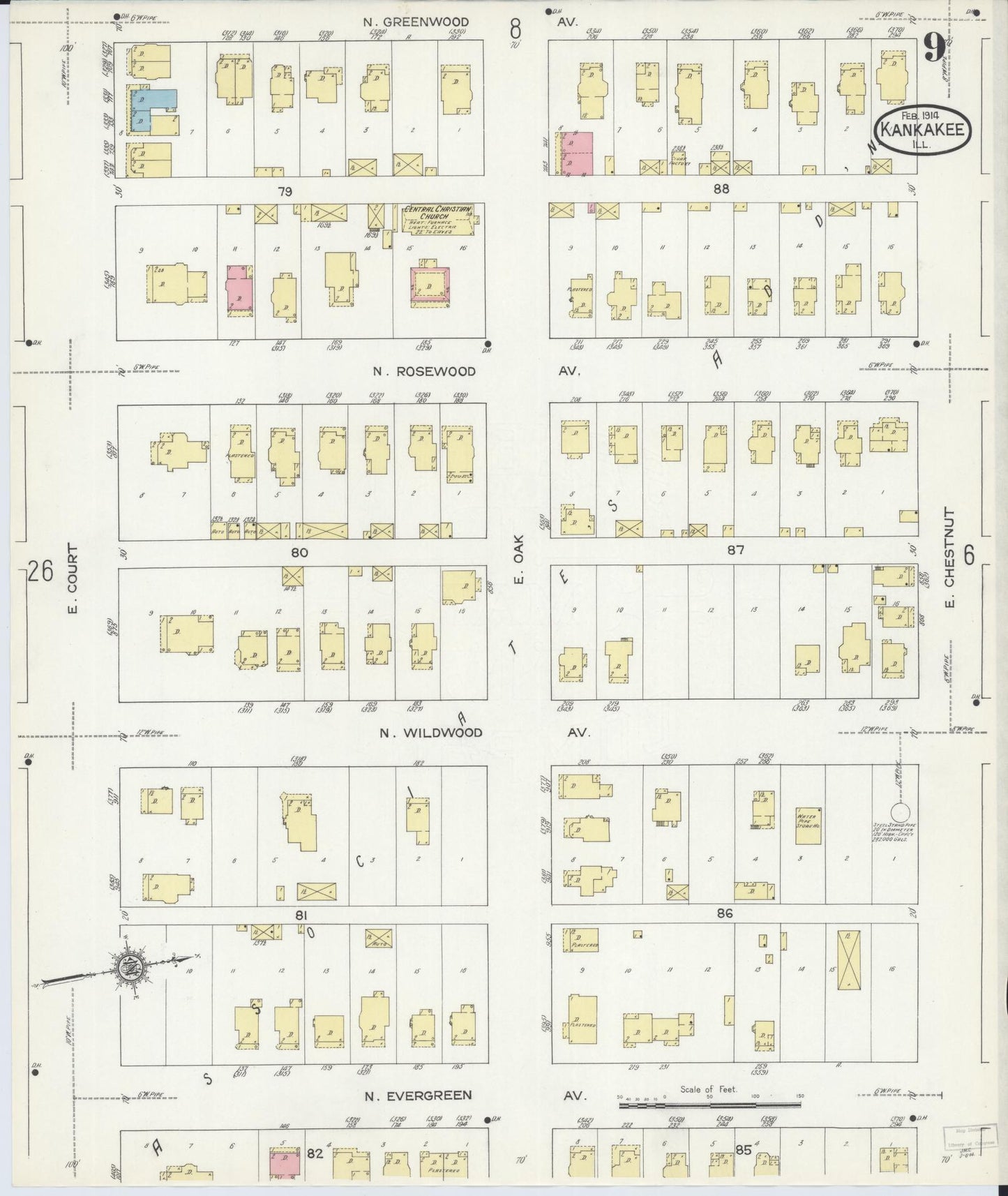 Sanborn Fire Insurance Map from Kankakee, Kankakee County, Illinois (1914), Sheet #0009 - Complete Map Set gallery image, historic Sanborn map, vintage wall art, Illinois Illinois