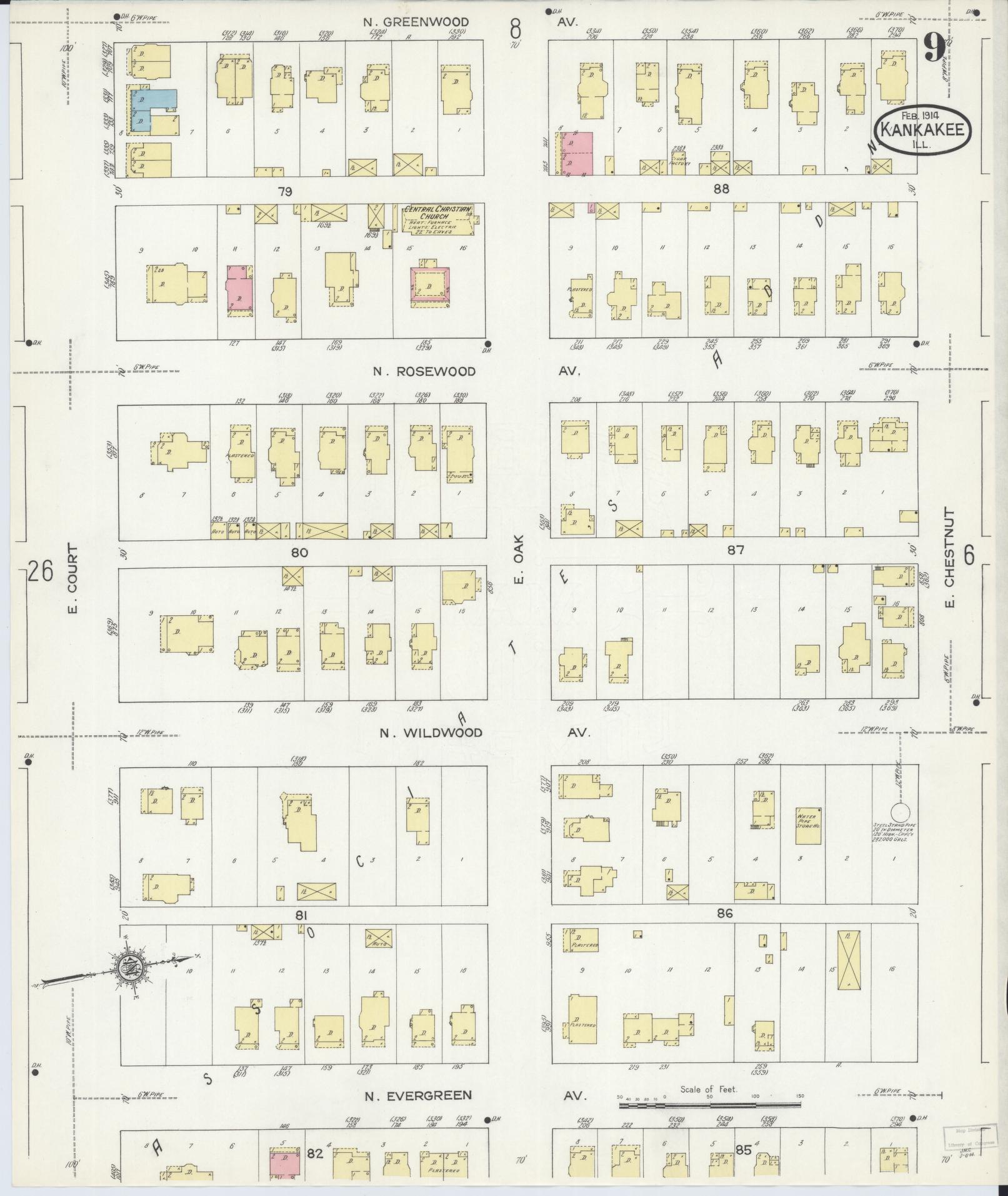 Sanborn Fire Insurance Map from Kankakee, Kankakee County, Illinois (1914), Sheet #0009 - Complete Map Set gallery image, historic Sanborn map, vintage wall art, Illinois Illinois